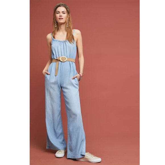 Cloth & Stone Chambray Sleeveless Side Slit Wide Leg Jumpsuit Blue Women XS - Picture 2 of 15